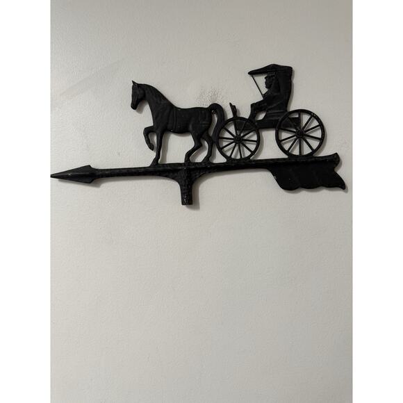 Vintage Cast Iron Horse Buggy Weathervane Equestrian Topper Black Farmhouse - Picture 2 of 10